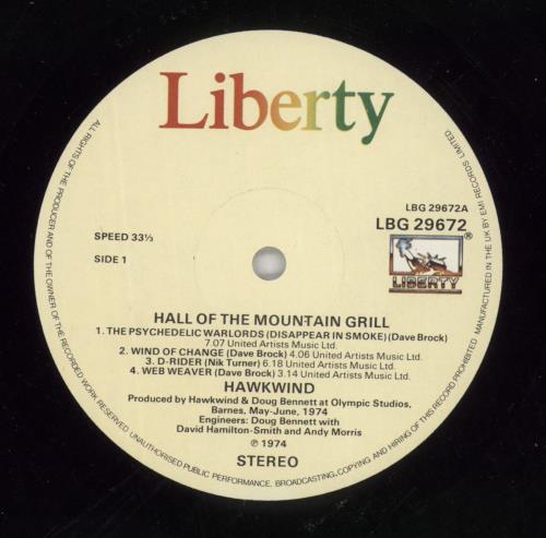 Hawkwind Hall Of The Mountain Grill + inner vinyl LP album (LP record) UK HWKLPHA372089