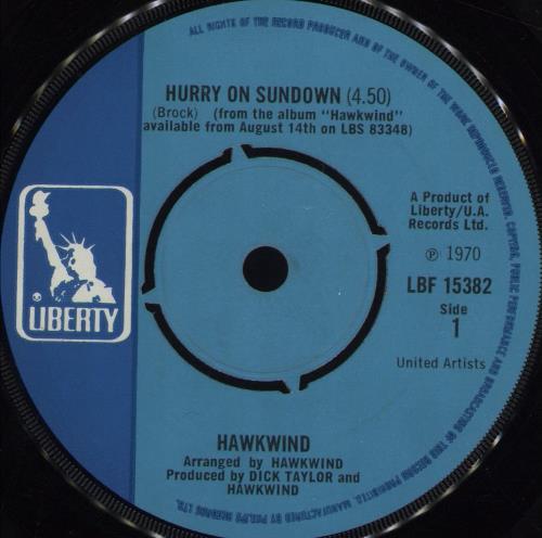 Hawkwind Hurry On Sundown 7" vinyl single (7 inch record / 45) UK HWK07HU682937