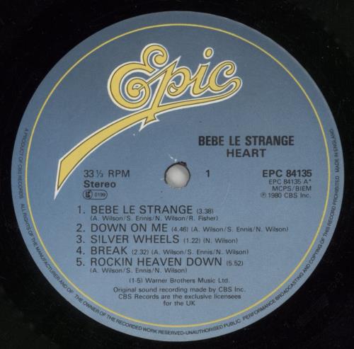 Heart Bebe Le Strange + lyric insert vinyl LP album (LP record) UK HEALPBE296544