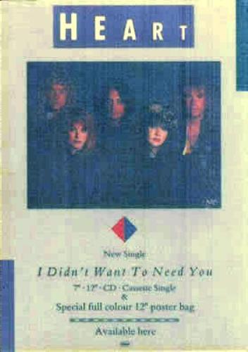 Heart I Didn't Want To Need You display UK HEADIID37197