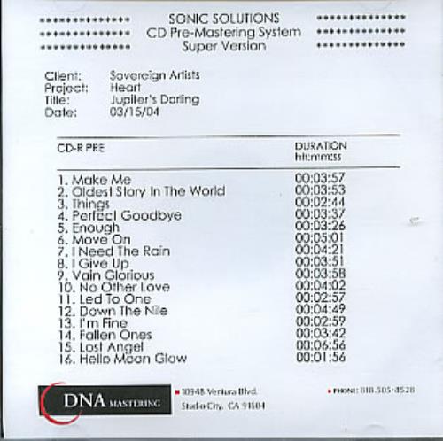 Heart Jupiter's Darling CD-R acetate US HEACRJU313062