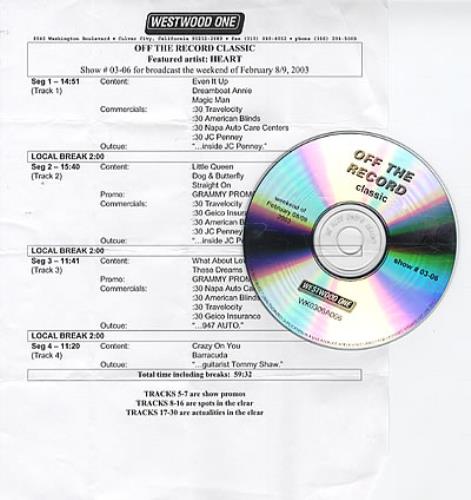 Heart Off The Record Classic CD album (CDLP) US HEACDOF308799