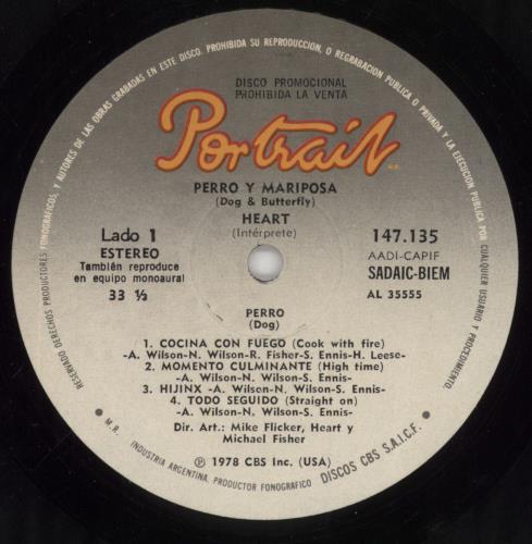 Heart Perro Y Mariposa vinyl LP album (LP record) Argentinean HEALPPE859533