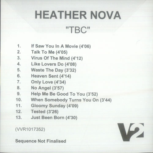 Heather Nova TBC CD-R acetate UK HNVCRTB203363