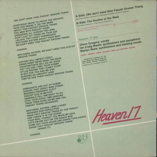 Heaven 17 (We Don't Need This) Fascist Groove Thang 12" vinyl single (12 inch record / Maxi-single) UK H1712WE522404