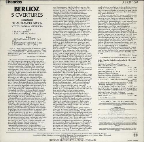 Hector Berlioz 5 Overtures vinyl LP album (LP record) UK B76LPOV766245