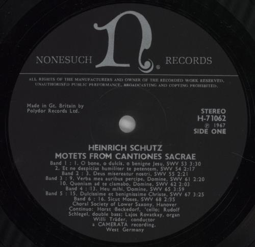 Heinrich Sch�tz Heinrich Sch�tz: Motets From "Cantiones Sacrae" vinyl LP album (LP record) US HJXLPHE857250