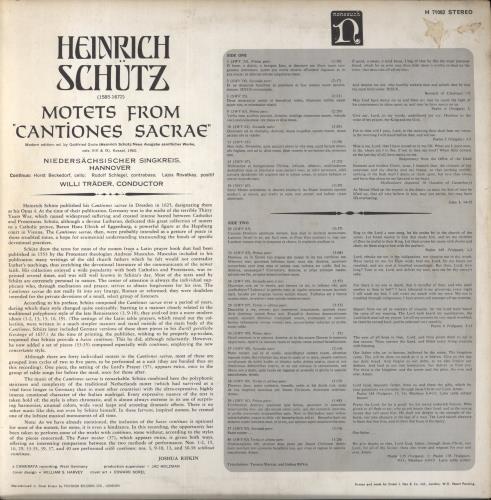 Heinrich Sch�tz Heinrich Sch�tz: Motets From "Cantiones Sacrae" vinyl LP album (LP record) US HJXLPHE857250