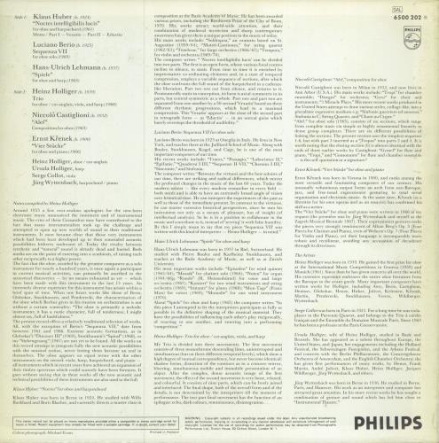 Heinz Holliger Plays The Music By By Berio, Castiglioni, Holliger, Huber, Krenek, Lehmann vinyl LP album (LP record) German 3JILPPL785890