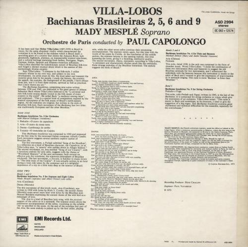 Heitor Villa-Lobos Bachianas Brasileiras vinyl LP album (LP record) UK VBFLPBA533089