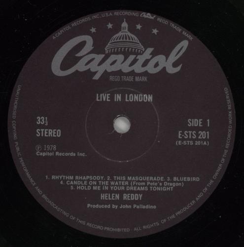 Helen Reddy Live In London vinyl LP album (LP record) UK HRELPLI317235