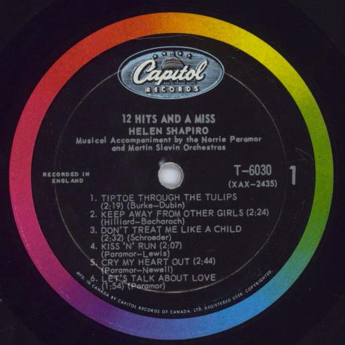 Helen Shapiro 12 Hits And A Miss vinyl LP album (LP record) Canadian HESLPHI833038