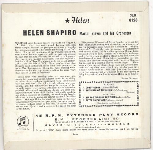 Helen Shapiro Helen - 'Smiling' Sleeve 7" vinyl single (7 inch record / 45) UK HES07HE375686