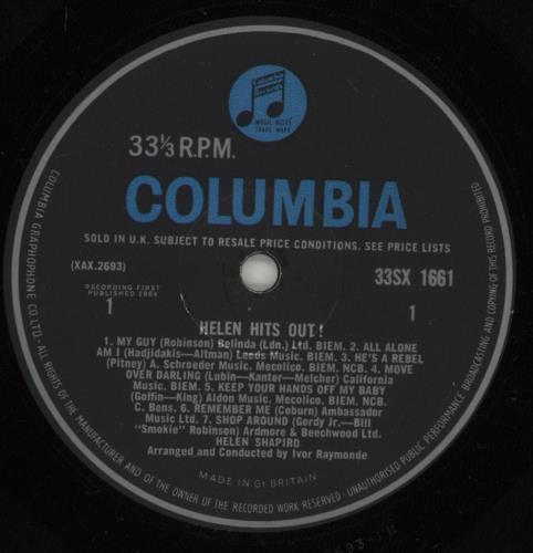 Helen Shapiro Helen Hits Out! vinyl LP album (LP record) UK HESLPHE527916