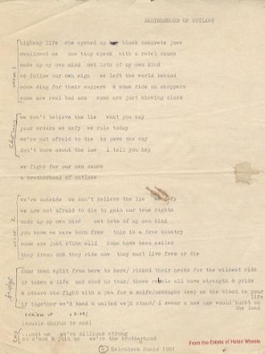 Helen Wheels Brotherhood Of Outlaws memorabilia US HCZMMBR436315