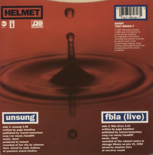 Helmet Unsung 7" vinyl single (7 inch record / 45) UK HLM07UN869783