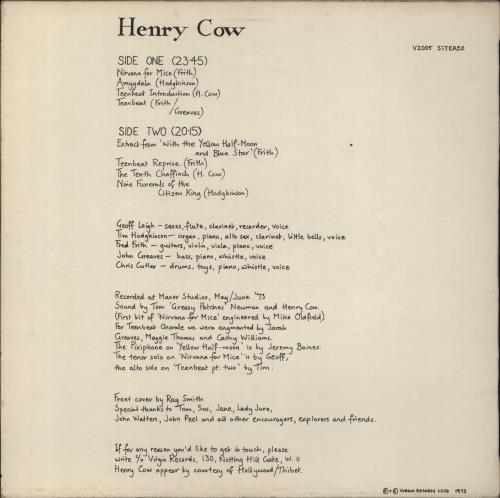 Henry Cow The Henry Cow Legend - EX vinyl LP album (LP record) UK HC1LPTH856357