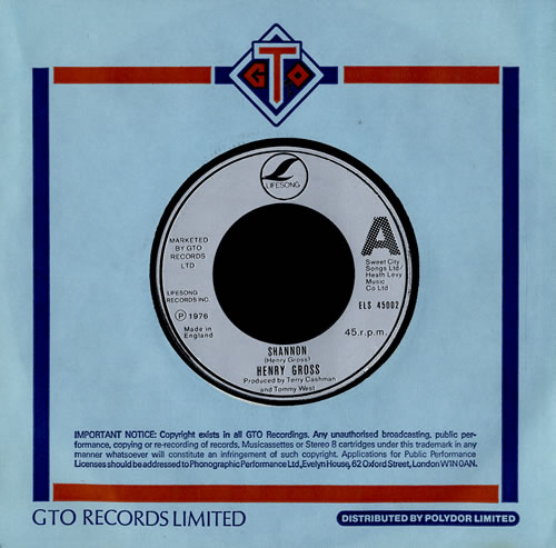 Henry Gross Shannon 7" vinyl single (7 inch record / 45) UK 0HG07SH574088