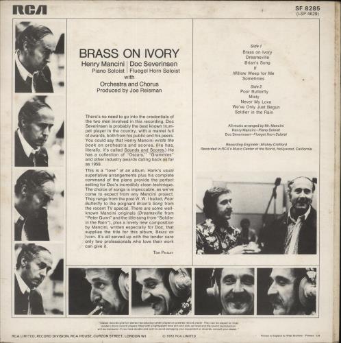 Henry Mancini Brass On Ivory vinyl LP album (LP record) UK MNCLPBR476300