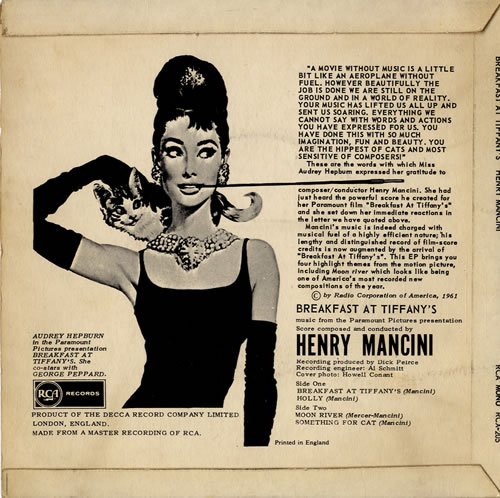 Henry Mancini Breakfast At Tiffany's 7" vinyl single (7 inch record / 45) UK MNC07BR595775
