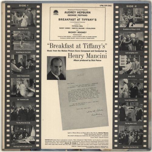 Henry Mancini Breakfast At Tiffany's vinyl LP album (LP record) US MNCLPBR77884