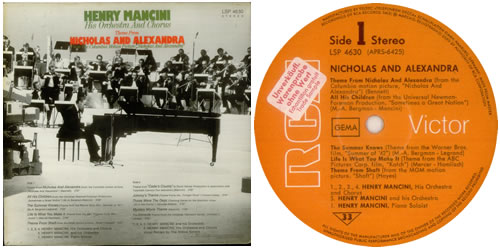 Henry Mancini Nicholas And Alexandra vinyl LP album (LP record) German MNCLPNI547170