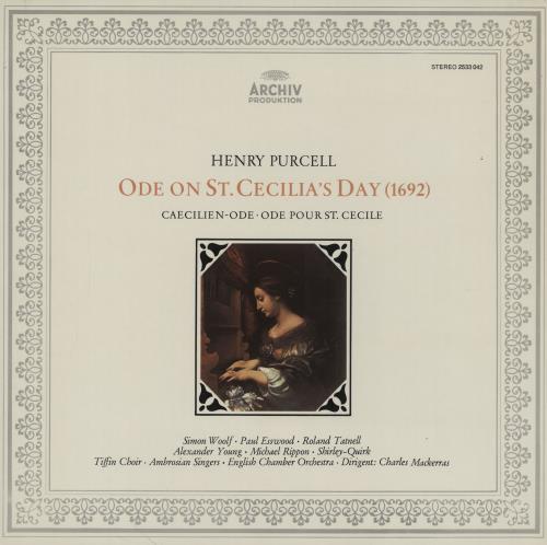 Henry Purcell Ode on St. Cecilia's Day vinyl LP album (LP record) German PZ5LPOD536444