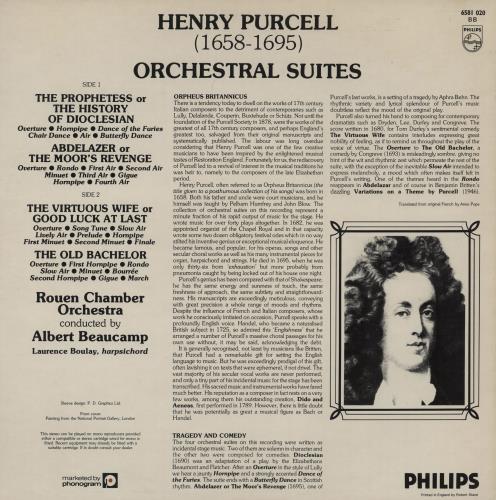 Henry Purcell Orchestral Suites vinyl LP album (LP record) UK PZ5LPOR759016