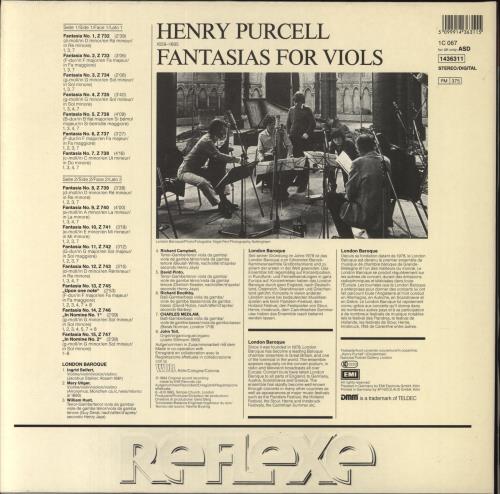 Henry Purcell Purcell: Fantasias For Viols vinyl LP album (LP record) German PZ5LPPU851121