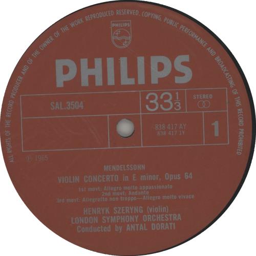 Henryk Szeryng Mendelssohn / Schumann: Violin Concertos vinyl LP album (LP record) UK IHNLPME650179