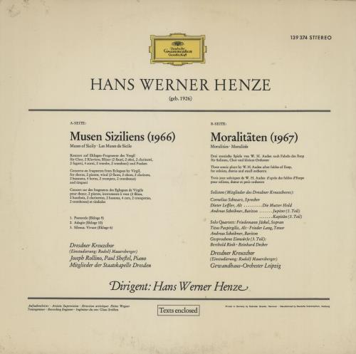 Henze Muses Of Sicily & Moralities vinyl LP album (LP record) German HFPLPMU761887