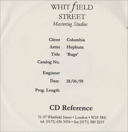Hepburn Bugs - 2-track CD-R acetate UK HBUCRBU497912