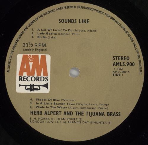 Herb Alpert ... Sounds Like ... vinyl LP album (LP record) UK HBALPSO543474