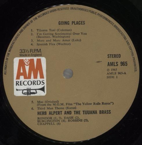 Herb Alpert Going Places vinyl LP album (LP record) UK HBALPGO252074