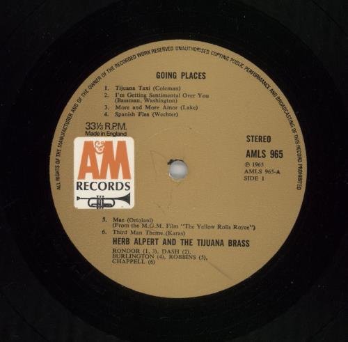 Herb Alpert Going Places vinyl LP album (LP record) UK HBALPGO870313