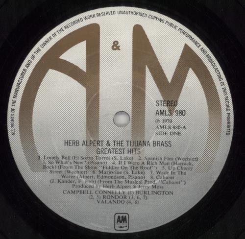 Herb Alpert Greatest Hits vinyl LP album (LP record) UK HBALPGR629656