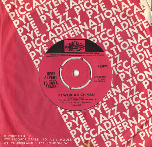 Herb Alpert If I Were A Rich Man 7" vinyl single (7 inch record / 45) UK HBA07IF555701