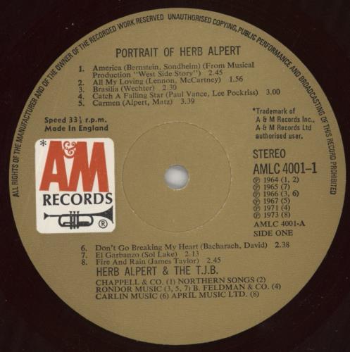 Herb Alpert Portrait Of - Price Stickered Sleeve 2-LP vinyl record set (Double LP Album) UK HBA2LPO859393