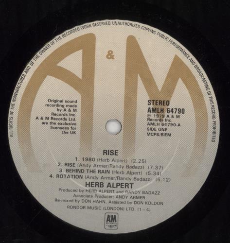 Herb Alpert Rise vinyl LP album (LP record) UK HBALPRI285334