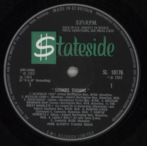 Herb Alpert Sounds Tijuana vinyl LP album (LP record) UK HBALPSO510569