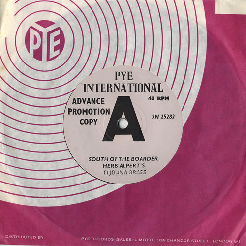 Herb Alpert South Of The Boarder 7" vinyl single (7 inch record / 45) UK HBA07SO479863