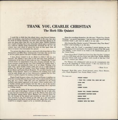 Herb Ellis Thank You, Charlie Christian vinyl LP album (LP record) Japanese HRBLPTH880715