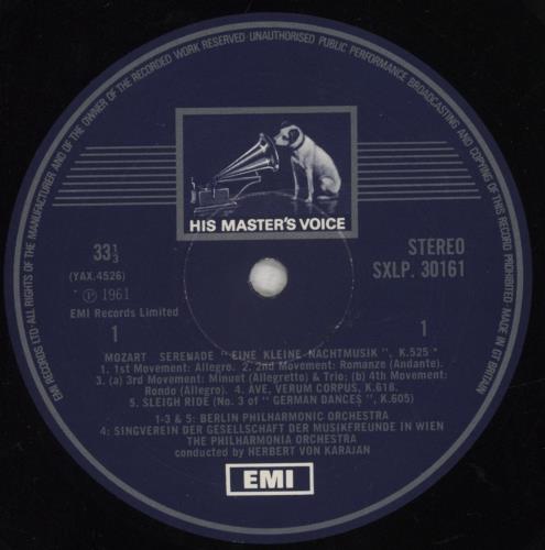 Herbert Von Karajan Mozart: Eine Kleine Nachtmusik, Ave Verum Corpus, Sleigh Ride / Handel: Water Music vinyl LP album (LP record) UK HK3LPMO852751