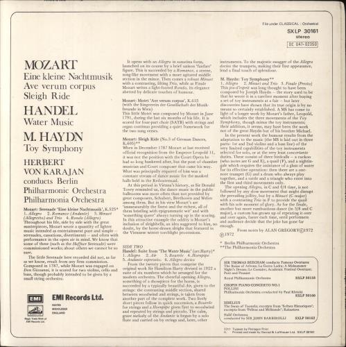 Herbert Von Karajan Mozart: Eine Kleine Nachtmusik, Ave Verum Corpus, Sleigh Ride / Handel: Water Music vinyl LP album (LP record) UK HK3LPMO852751