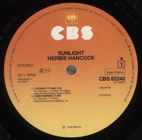 Herbie Hancock Sunlight vinyl LP album (LP record) UK HHALPSU240228