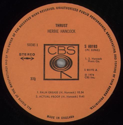 Herbie Hancock Thrust vinyl LP album (LP record) UK HHALPTH374698