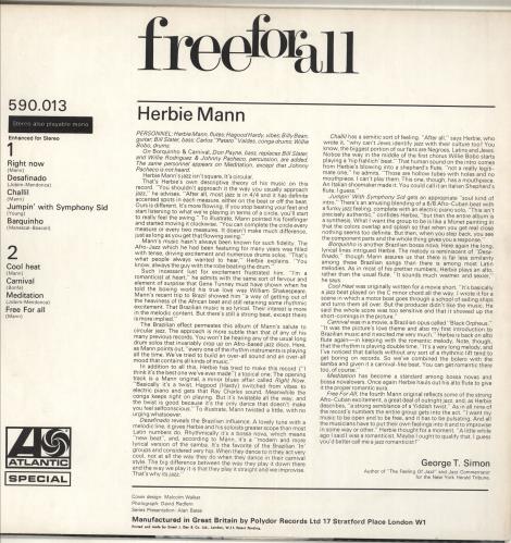 Herbie Mann Free For All vinyl LP album (LP record) UK HM1LPFR716215
