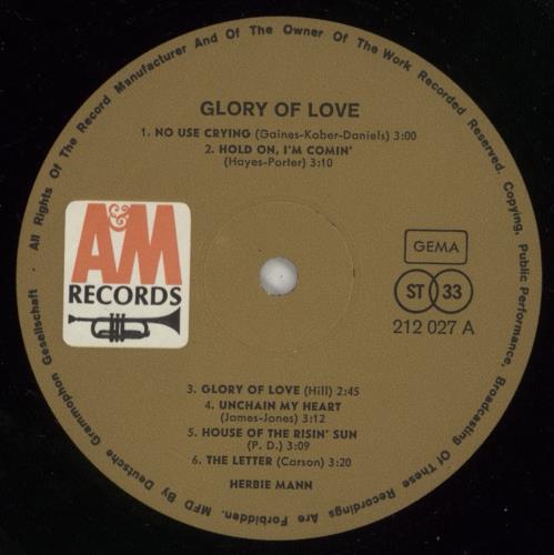 Herbie Mann Glory Of Love vinyl LP album (LP record) German HM1LPGL873466