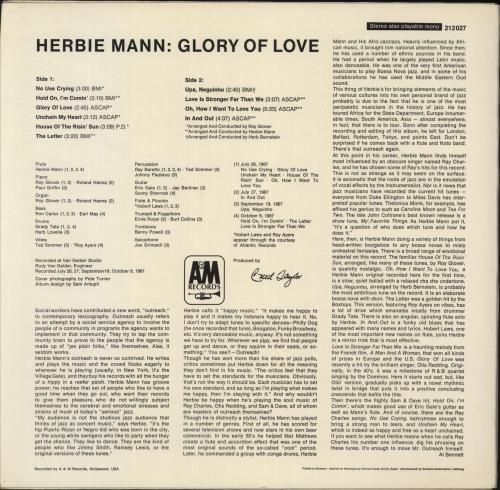 Herbie Mann Glory Of Love vinyl LP album (LP record) German HM1LPGL873466