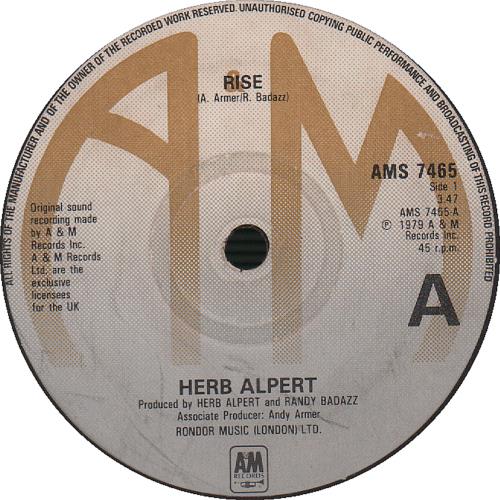 Herb Alpert Rise Alternate BSide UK 7" vinyl single (7 inch record